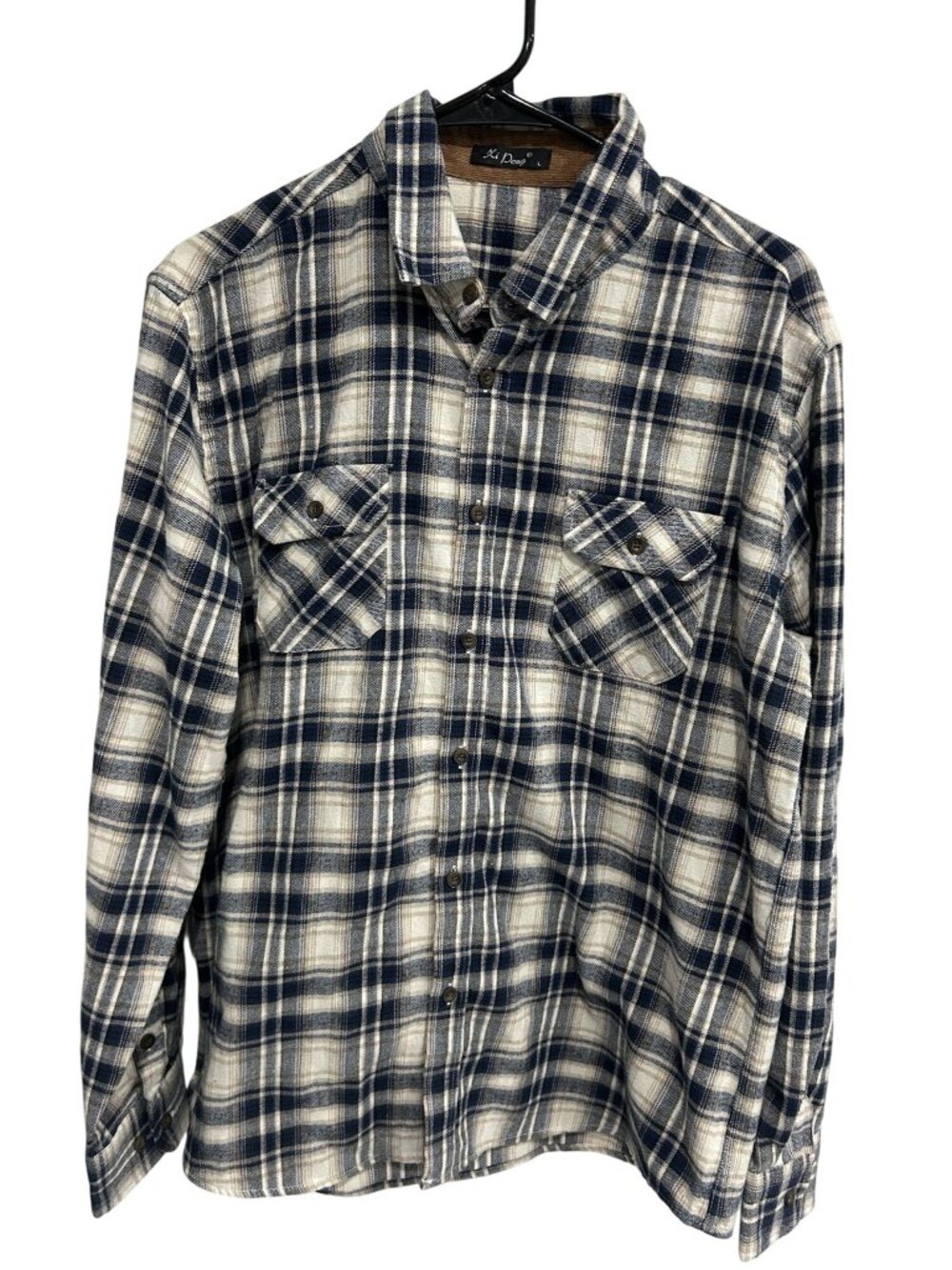 Xi Peng Large Mens Blue White Plaid Flannel Button Up Shirt Heritage Style